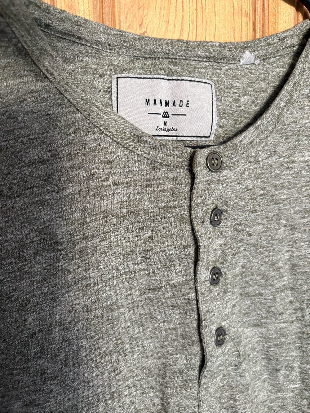Manmade Men's Short-Sleeve Gray Henley Button-Down Shirt size M - Picture 4 of 7